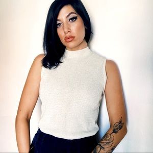 60s Silver Turtleneck Sleeveless Top 🐢